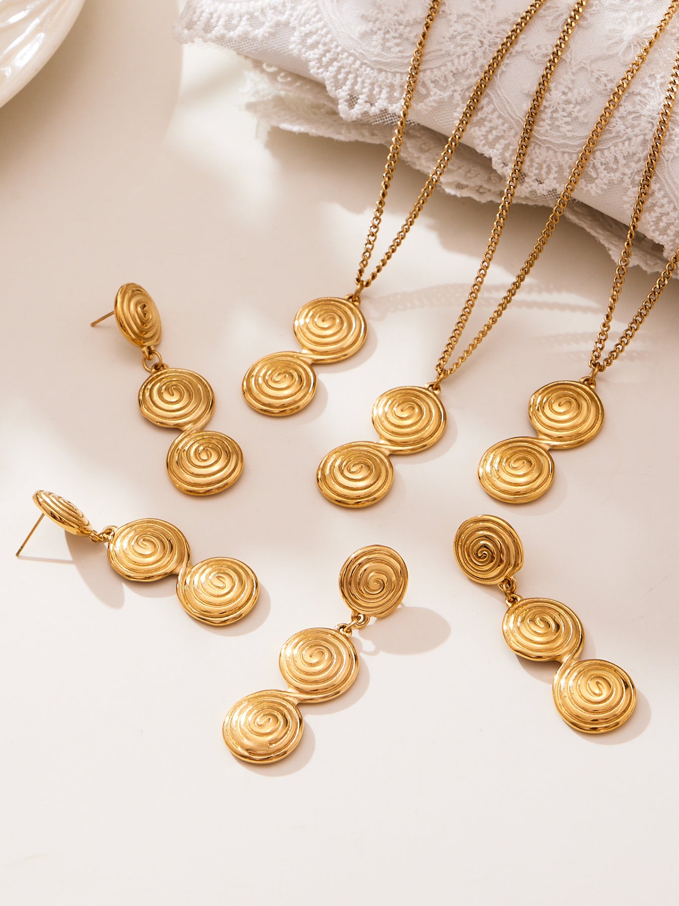 8-Shaped Twist Pendant Necklace & Stud Earrings Set - Gold Stainless Steel Jewelry