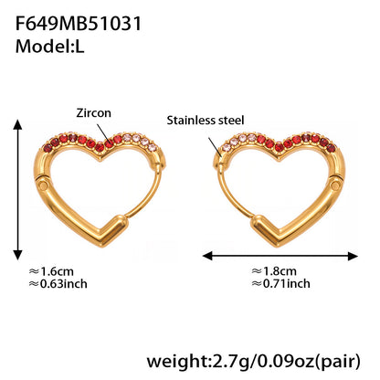 Colorful Cubic Zirconia Heart Hoop Earrings Set | Stainless Steel Simple Chic Ear Cuff for Women