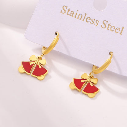 Gold Stainless Steel Bell Drop Hoop Earrings | Festive Christmas Jewelry – WANTI Jewelry