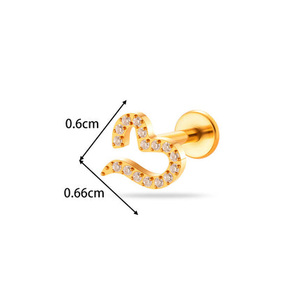 G23/F136 Titanium Heart & Snake Design Internally Threaded Lip Labret Studs | Zircon Piercing Jewelry for Cartilage, Helix, Tragus, and Lip