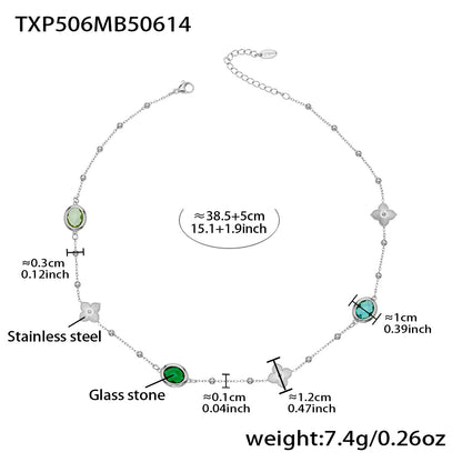 Stainless Steel Oval Gemstone Jewelry Series – Long Pendant Necklace · Bracelet · Drop Earrings | WANTI Jewelry