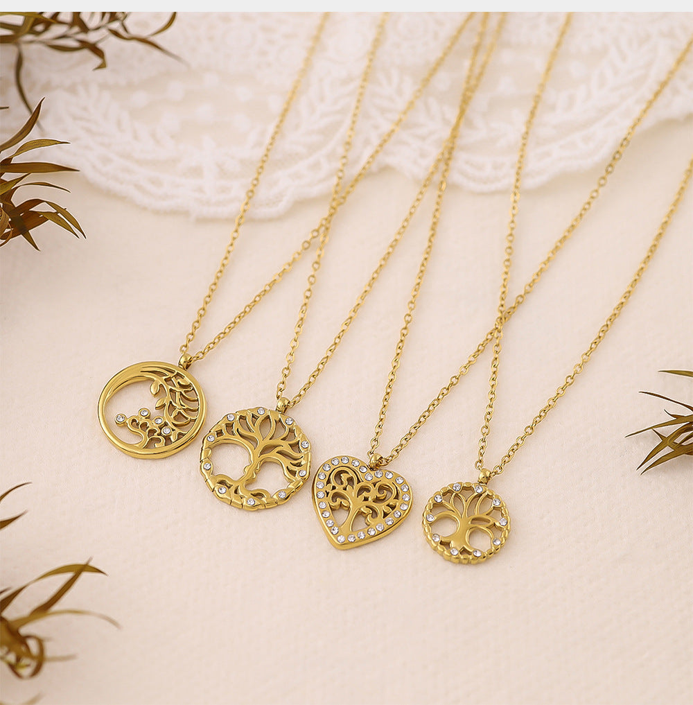 18K Gold Plated Stainless Steel Heart Crystal Pendant Necklace – Elegant Layered Design Jewelry for Women