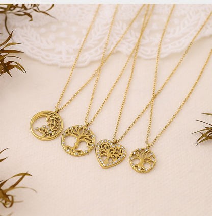 18K Gold Plated Stainless Steel Heart Crystal Pendant Necklace – Elegant Layered Design Jewelry for Women