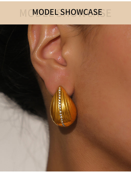 Waterdrop Glass Stone Stainless Steel Stud Earrings – Modern Elegant Hypoallergenic Fashion Earrings