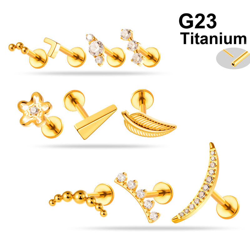 Implant Grade G23 ASTM F136 Titanium Geometric Labret Stud | Push Pin Flat Back 16G Lip & Cartilage Piercing Jewelry