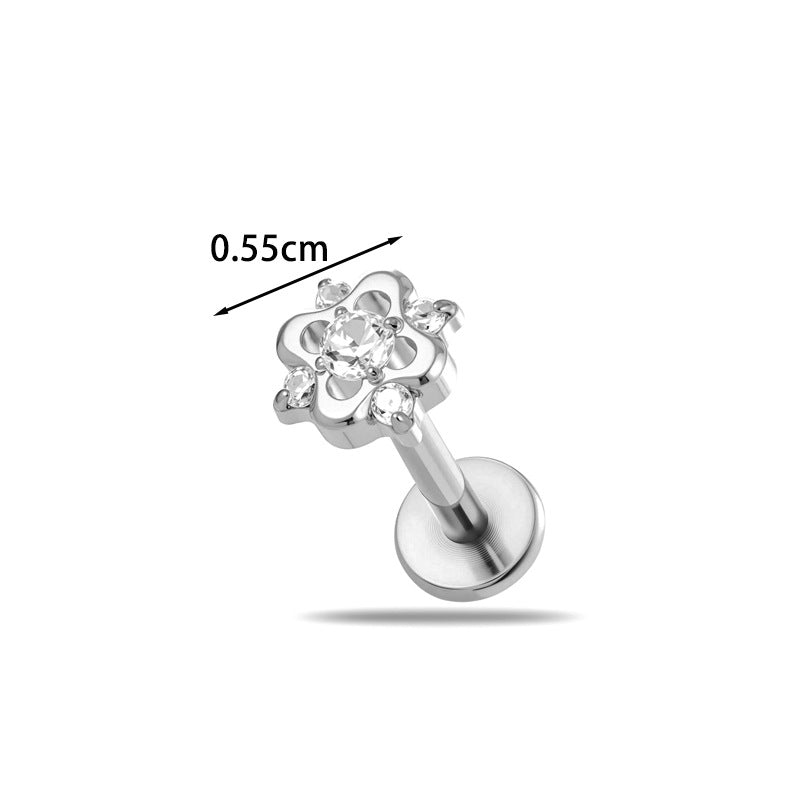 Titanium Labret Stud for Lip & Cartilage Piercing – CZ Flat Back Jewelry (Implant Grade ASTM F136)
