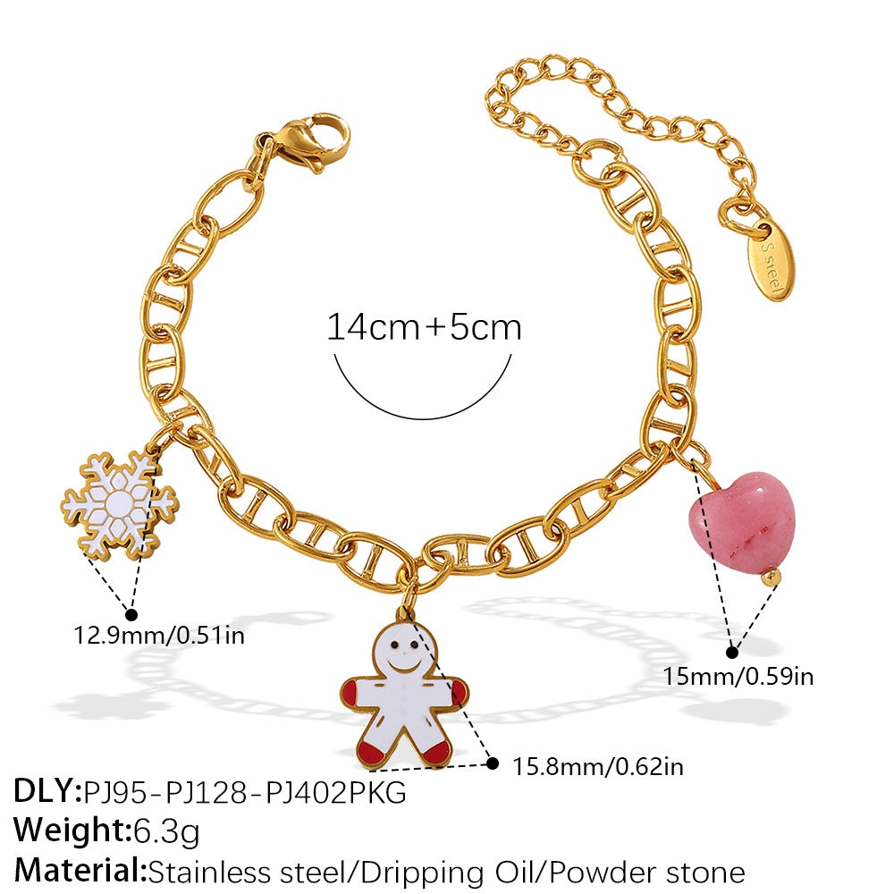 Christmas Collection – Gold Plated Stainless Steel Dripping Oil Pendant & Tassel Bracelet  Set