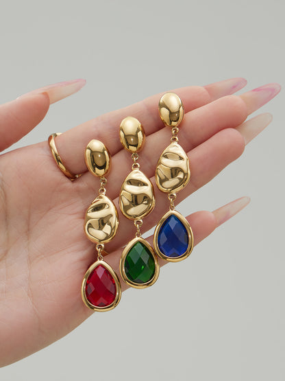 Sparkling Irregular Oval Glass Drop Earrings – Long Statement Waterdrop Jewelry for Women