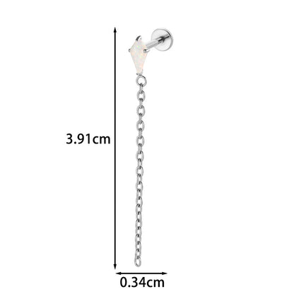 Implant Grade ASTM G23/F136 Titanium Threadless Tassel Chain Diamond Geometric Zircon Stud | Helix Cartilage Lip Piercing Jewelry