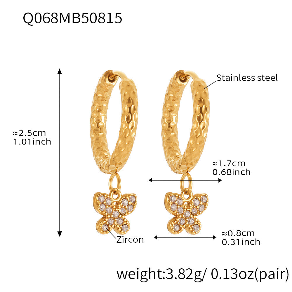 Butterfly Zircon Stackable Earrings Set – Stainless Steel Layered Hoop & Stud Combination | WANTI Jewelry