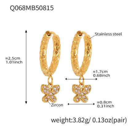 Butterfly Zircon Stackable Earrings Set – Stainless Steel Layered Hoop & Stud Combination | WANTI Jewelry