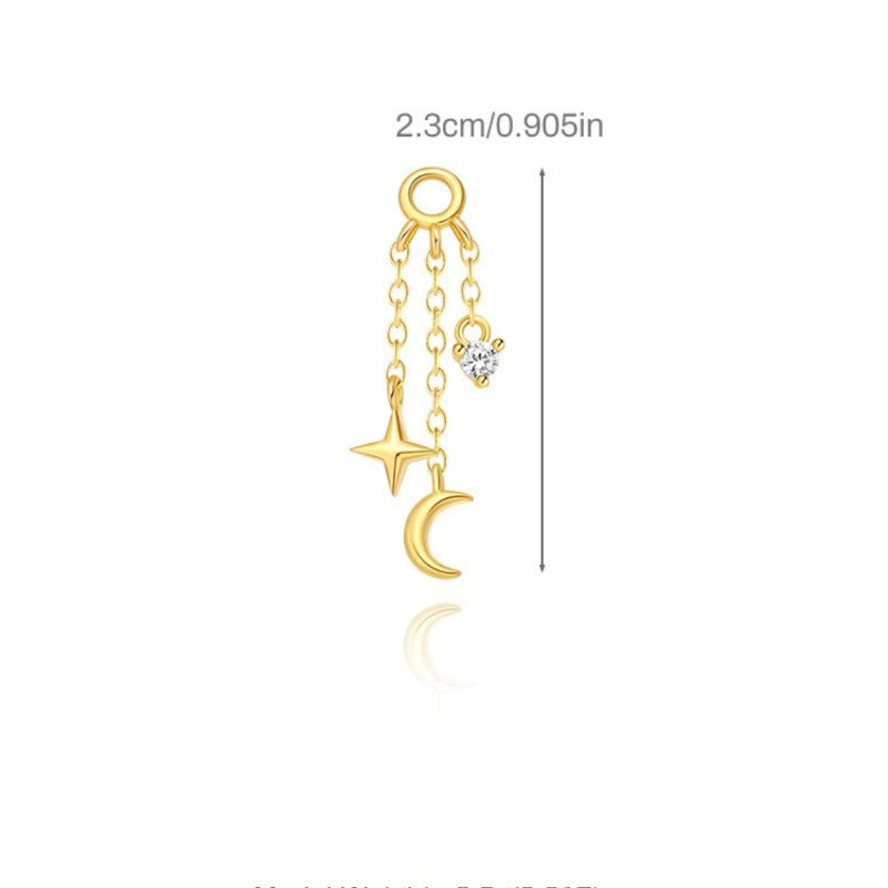 ASTM F136 Star Moon shapes Long Zircon titanium long pendant chain earrings accessories