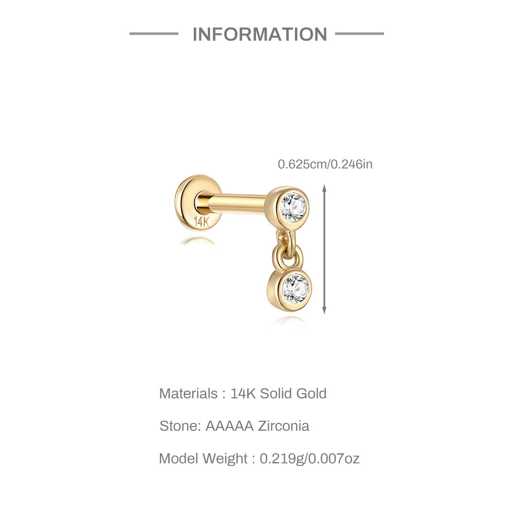 14K Gold Circle Double Zircon Stud Earrings – Stackable & Hypoallergenic