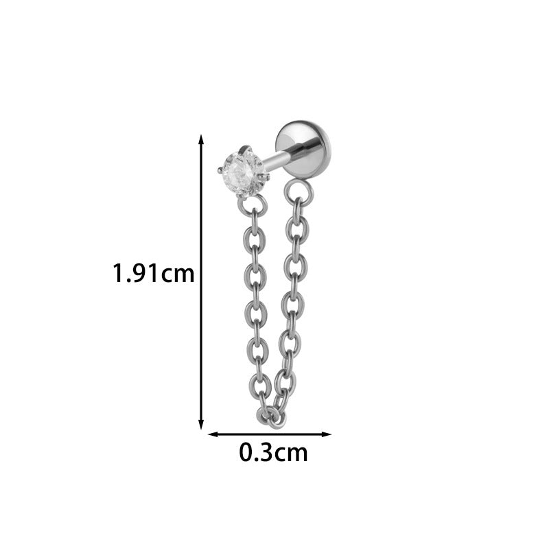 Implant Grade G23 ASTM F136 Titanium Geometric Tassel Chain Ear Stud | Push Pin Flat Back 16G Cartilage Jewelry