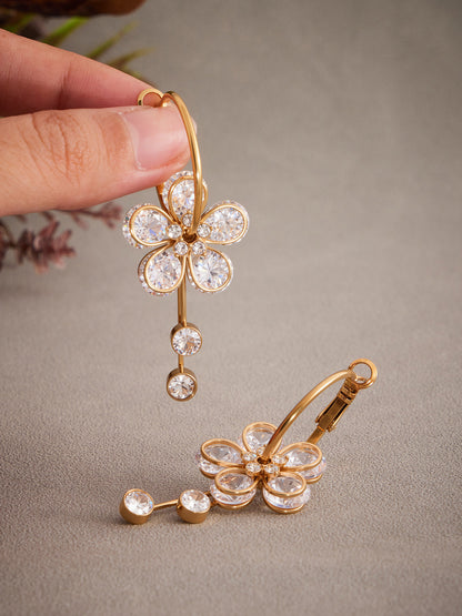 Floral Teardrop Zircon Drop Earrings – Stainless Steel Statement Jewelry for Women