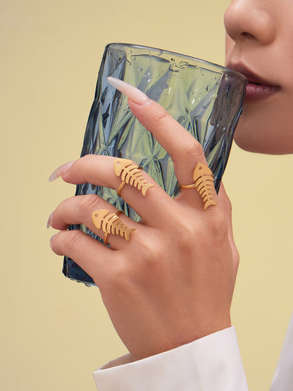 Hollow Fishbone Heart Necklace, Earrings & Ring Set – Long Sweater Chain Jewelry, Fashion Statement Set for Women