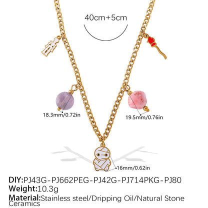 Holiday Collection – Gold Plated Stainless Steel Multishape Pendant Tassel Necklace | Halloween & Christmas Jewelry