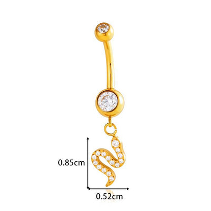 G23/F136 Titanium Internally Threaded Dangle Navel Ring with Zircon Charms — Butterfly, Moon, Flower, Heart & Snake Designs | Hypoallergenic Belly Button Piercing Jewelry