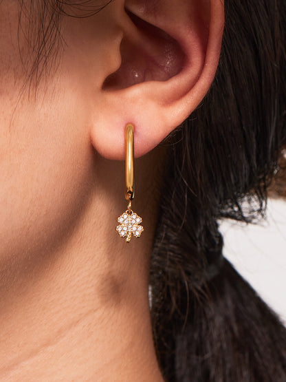 Stainless Steel Zircon Clover Dangle Earrings Set – U-Shaped Hoop Layering Earrings | Lucky Four-Leaf Clover Jewelry Gift for Women