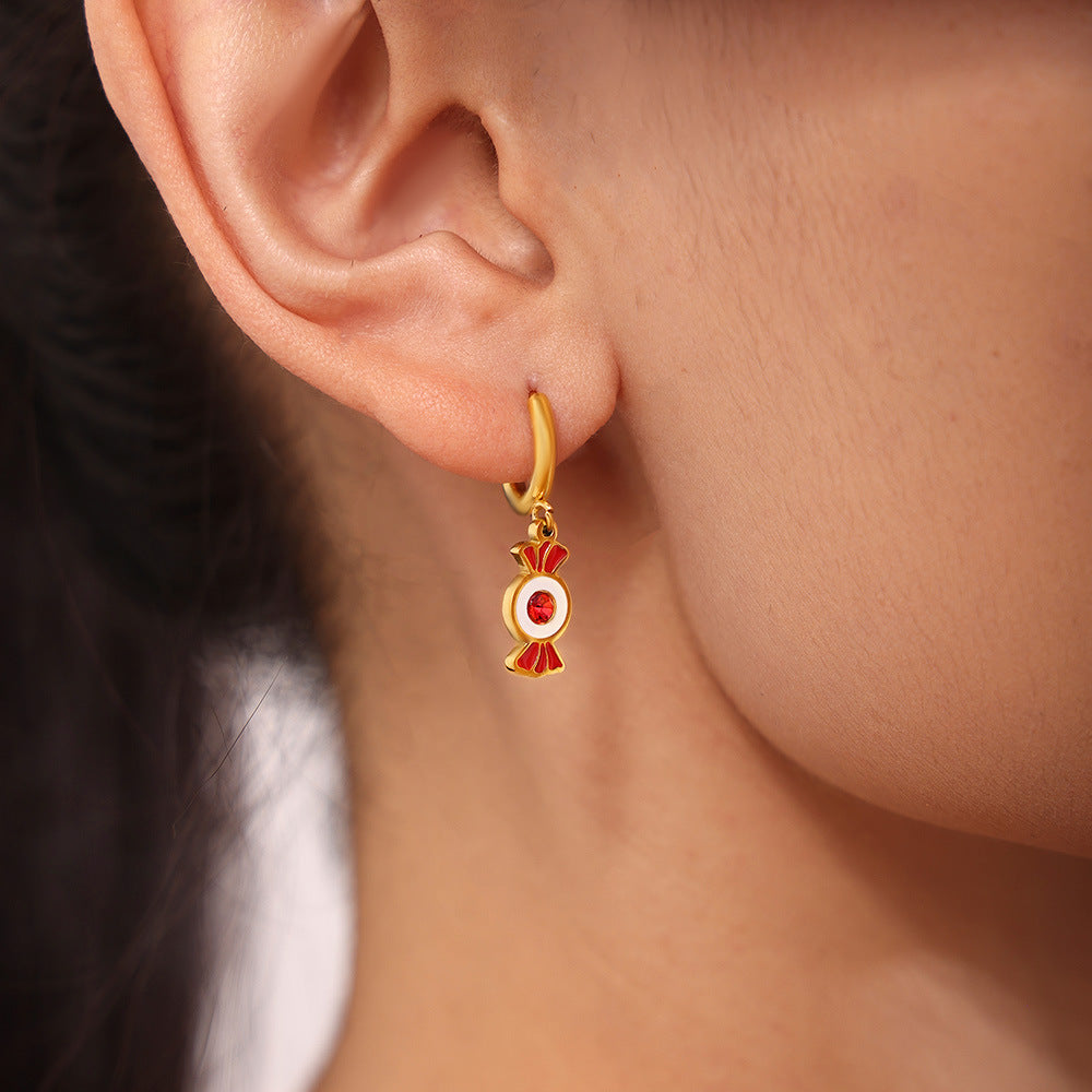 Gold Stainless Steel Christmas Candy Apple Multi-Layer Necklace, Bracelet & Asymmetric Earrings – Holiday Jewelry Gift Set