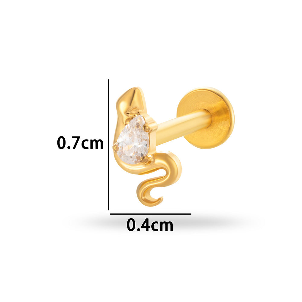 G23/F136 Titanium Internally Threaded CZ Flat-Back Cartilage Stud Earrings