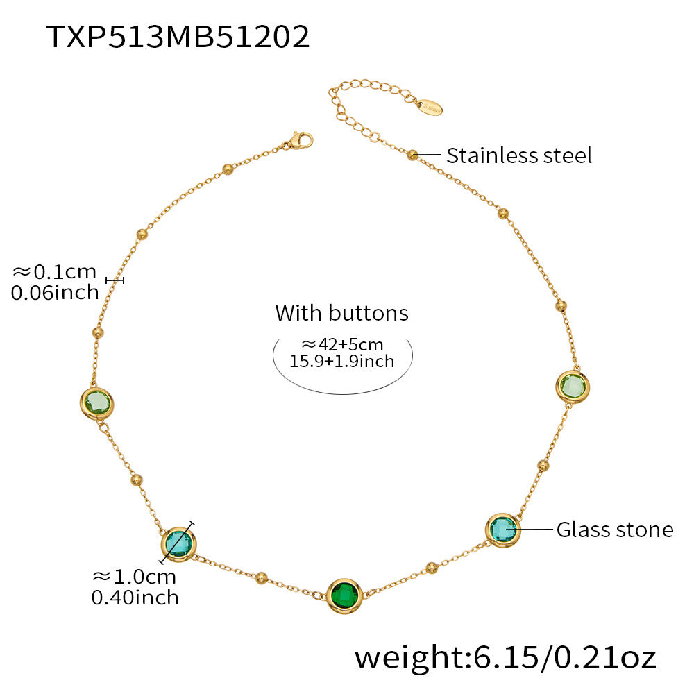 Candy Color Glass Stone Jewelry Set – Stainless Steel Necklaces, Bracelets & Earrings