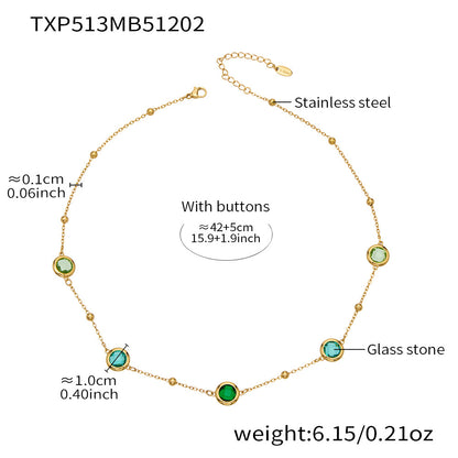 Candy Color Glass Stone Jewelry Set – Stainless Steel Necklaces, Bracelets & Earrings