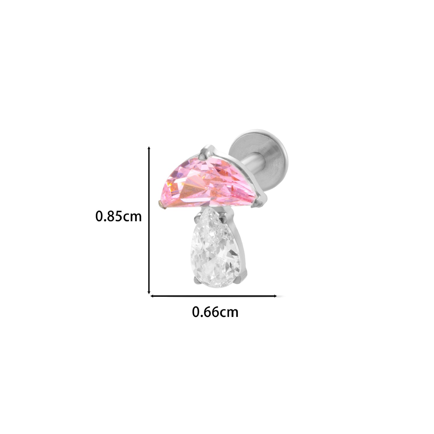 F136 Titanium Waterdrop Zircon Mushroom Labret Stud | Internally Threaded Cartilage Piercing Jewelry in Gold & Silver