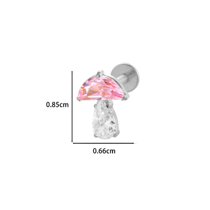F136 Titanium Waterdrop Zircon Mushroom Labret Stud | Internally Threaded Cartilage Piercing Jewelry in Gold & Silver