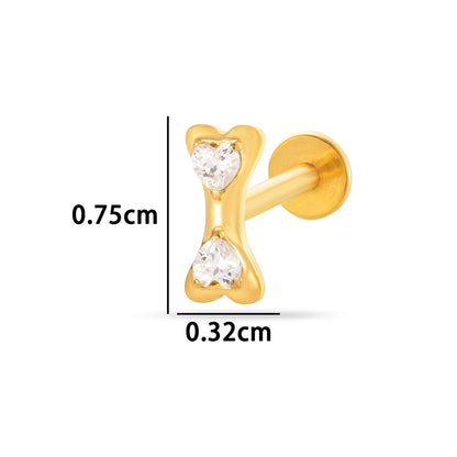F136 Titanium Internally Threaded Cartilage Stud – Heart, Butterfly, Rocket, Bone, Smiley Face Designs | Hypoallergenic Piercing Jewelry