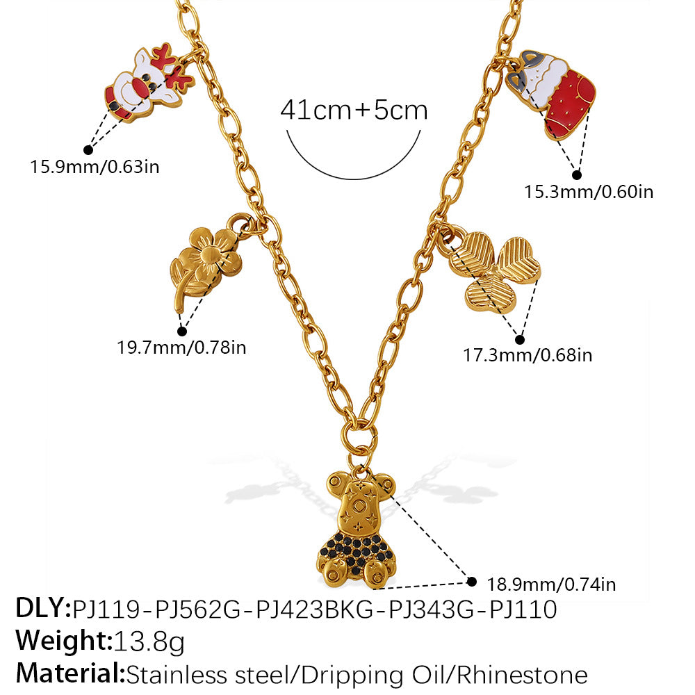 Gold Stainless Steel Christmas Holiday Pendant Tassel Necklace | Festive Fashion Jewelry