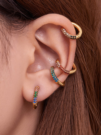 Luxury Minimalist Geometric Hoop Earrings with Micro Inlay Cubic Zirconia | Fashion Jewelry Set