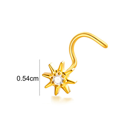 Implant Grade ASTM F136 Titanium Star Lightning Nose Stud S-Bend CZ Nose Stud Nostril Piercing Jewelry Hypoallergenic