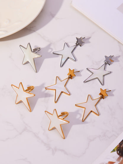 Trendy Stainless Steel Acrylic Star Earrings and Open Ring Set – Hip-Hop Style Statement Jewelry