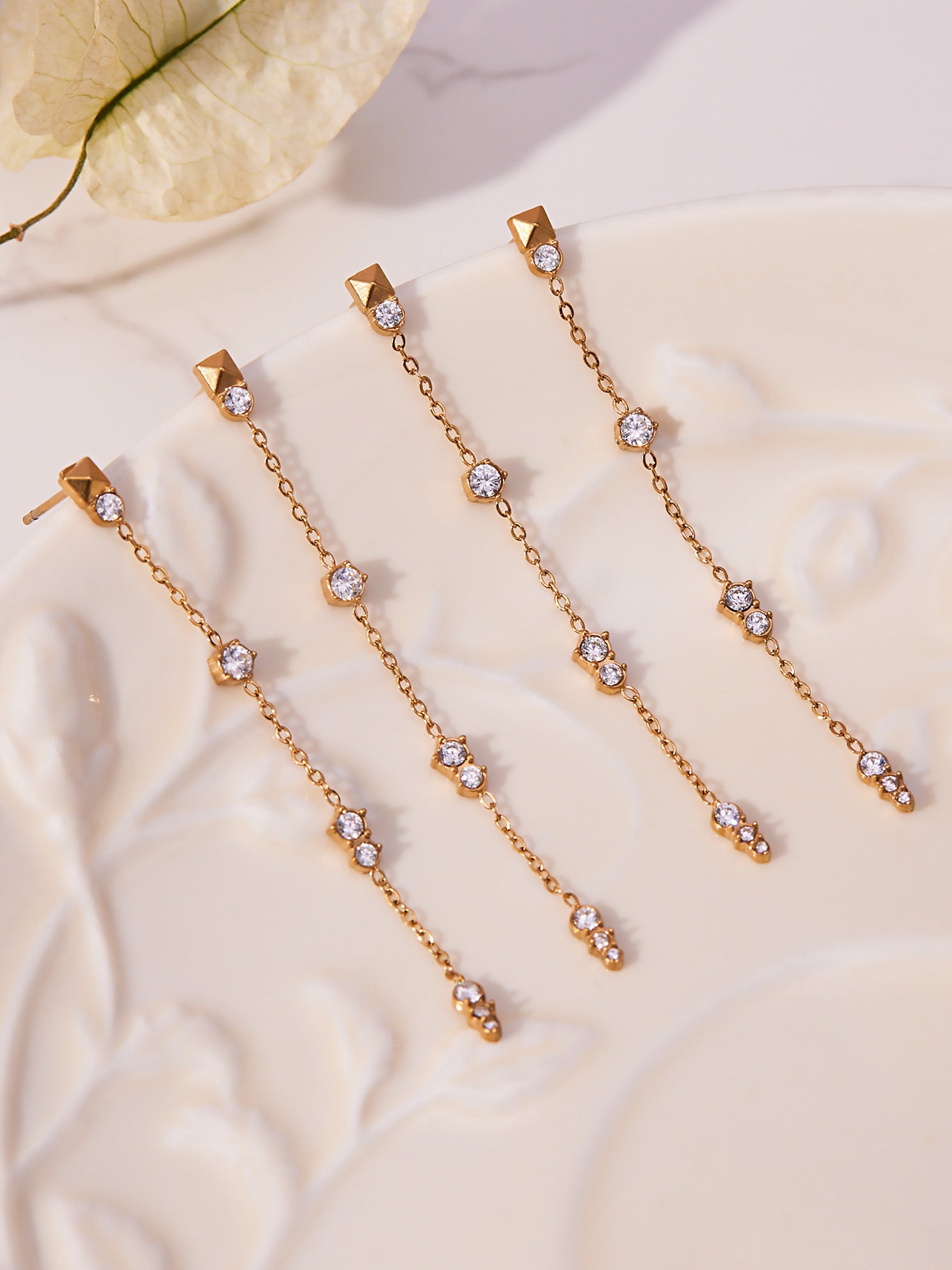 Stainless Steel Tassel Zircon Earrings – Elegant Geometric Dangle Chain Earrings | WANTI Jewelry