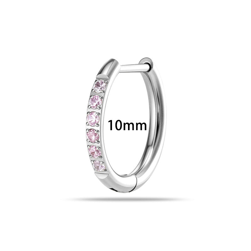 G23/F136 Titanium Paved CZ Hoop Earring Piercing – 8MM/10MM Round Stud Earrings, Hypoallergenic Body Jewelry for Daily & Professional Use