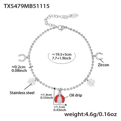 Ladybug Pendant Necklace & Earrings Bracelet Anklet Set – Stainless Steel Cute Lucky Beetle Jewelry