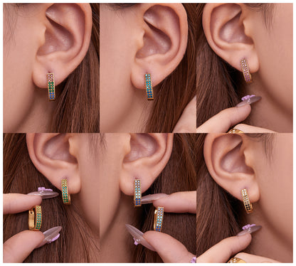 U-Shaped Geometric Zircon Earrings | Stainless Steel Micro Paved Colorful Hoop Earrings | Minimalist Modern Fashion Jewelry