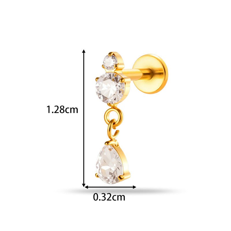 Implant Grade ASTM F136 Titanium Teardrop Moon Geometric Flat Back Stud | Internal Thread Labret | Cartilage, Helix, Lip Piercing Jewelry