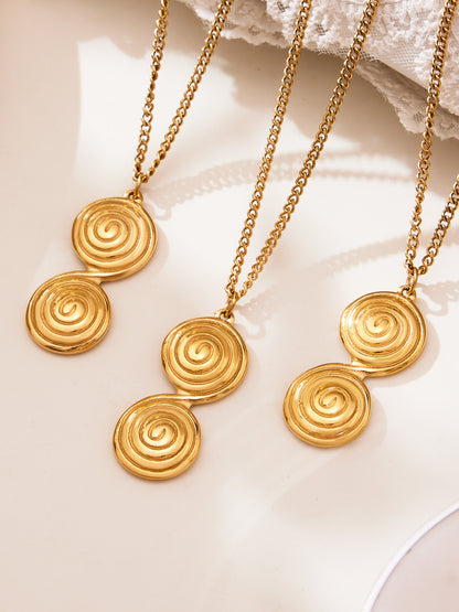 8-Shaped Twist Pendant Necklace & Stud Earrings Set - Gold Stainless Steel Jewelry