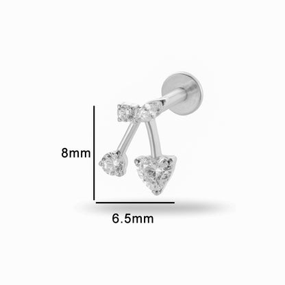 Titanium Internally Threaded Square CZ Cartilage Stud – Flat Back Piercing Jewelry for Helix, Tragus, Conch