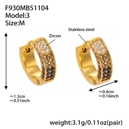 Stainless Steel U-Shaped Zircon Earrings – Colorful High-End Fashion Jewelry Hoop Set