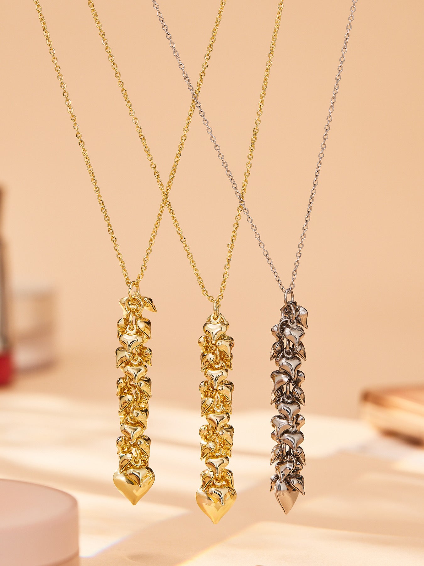 Stainless Steel Heart Tassel Jewelry Set – Dainty Heart Drop Earrings & Matching Necklace | Hypoallergenic, Colorfast, Trendy Gift Set