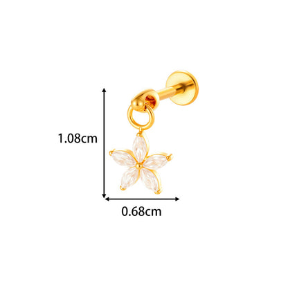 G23/F136 Titanium Internally Threaded Flat Back Lip Stud & Earring – Zircon Flower & Heart Dangle Piercing Jewelry for Women, Gold & Silver