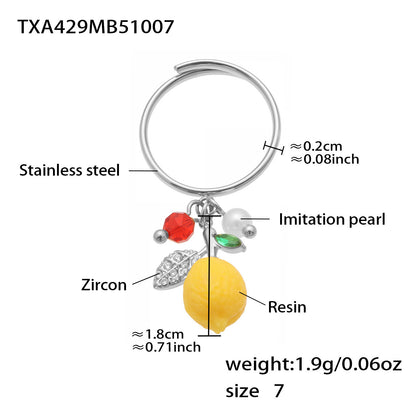 Stainless Steel Resin Lemon Zircon Pendant Necklace, Earrings, Bracelet & Ring Jewelry Set