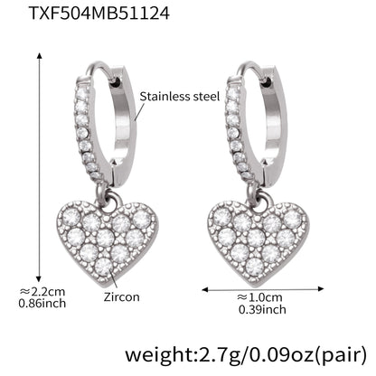 Hollow Heart Zircon Stainless Steel Necklace Bracelet Anklet Earrings – Minimalist Romantic Jewelry Set