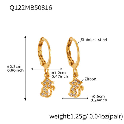 Trendy Stainless Steel Zircon Pendant Hoop Earrings Set – Creative Human & Animal Shapes, Gold Plated Fashion Jewelry