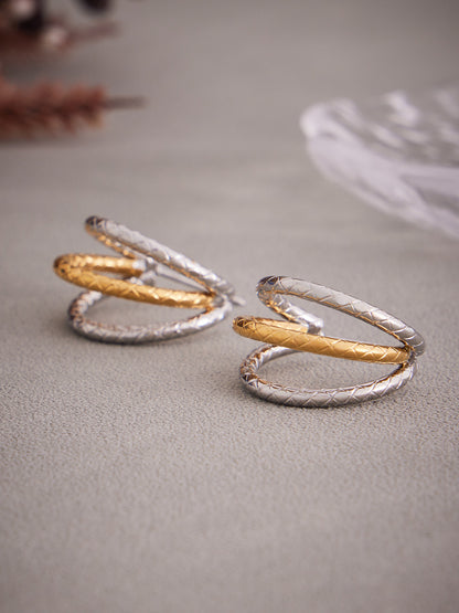 Fashionable Stainless Steel Color-Block Triple Hoop Earrings | Minimalist Geometric Jewelry for Women | Trendy Statement Accessories