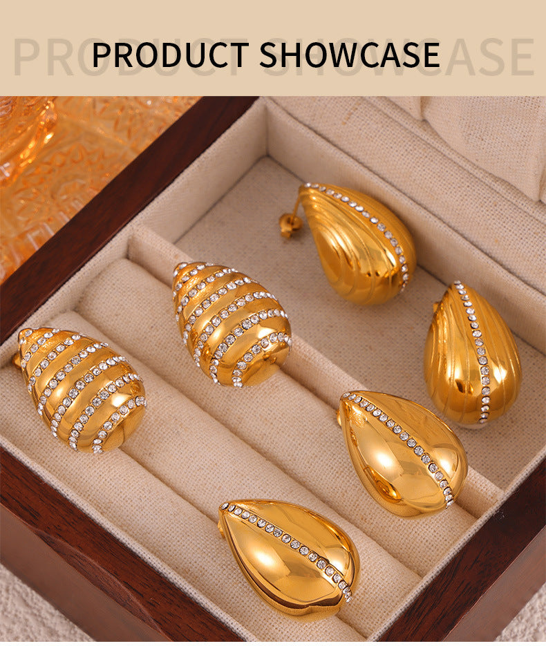 Waterdrop Glass Stone Stainless Steel Stud Earrings – Modern Elegant Hypoallergenic Fashion Earrings