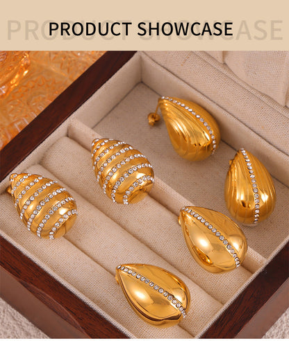 Waterdrop Glass Stone Stainless Steel Stud Earrings – Modern Elegant Hypoallergenic Fashion Earrings